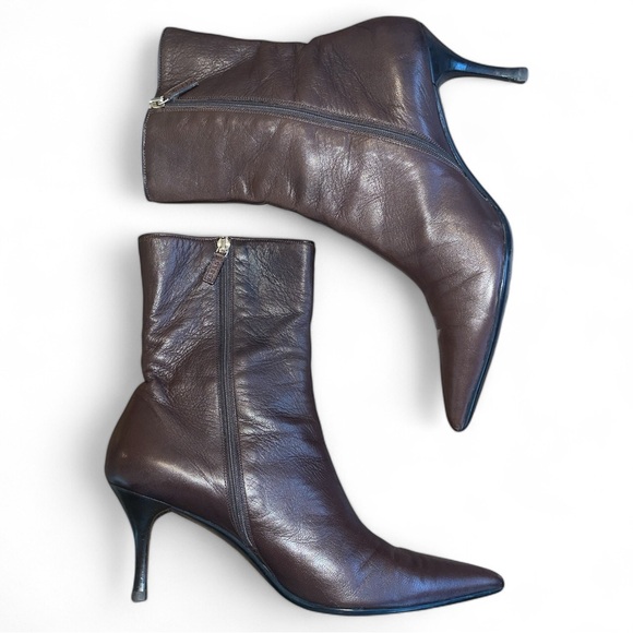 AUTHENTIC GUCCI Brown Leather Pointed Ankle Heel Boot Women’s 11 Designer - Picture 5 of 11